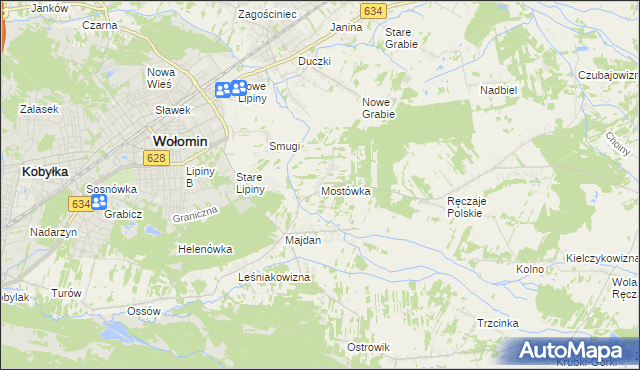 mapa Mostówka gmina Wołomin, Mostówka gmina Wołomin na mapie Targeo