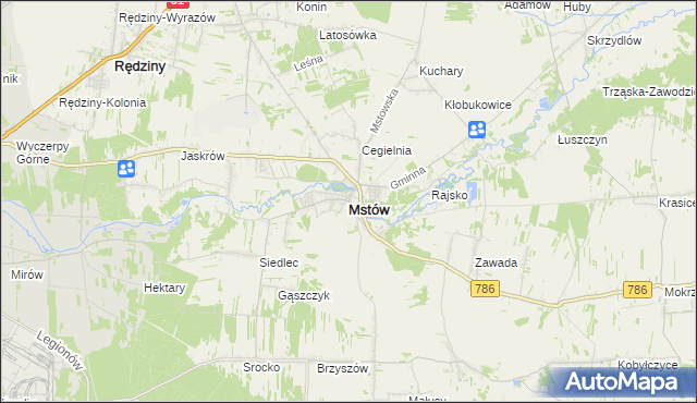 mapa Mstów powiat częstochowski, Mstów powiat częstochowski na mapie Targeo