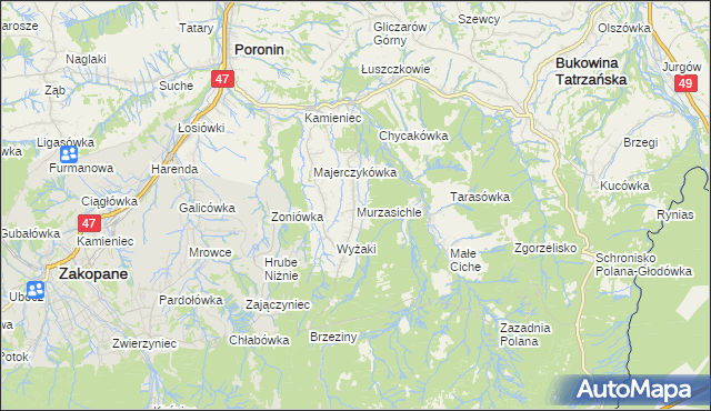 mapa Murzasichle, Murzasichle na mapie Targeo