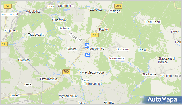 mapa Niegowoniczki, Niegowoniczki na mapie Targeo