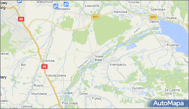 mapa Nowa Biała gmina Nowy Targ, Nowa Biała gmina Nowy Targ na mapie Targeo