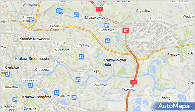 mapa Nowa Huta gmina Kraków, Nowa Huta gmina Kraków na mapie Targeo