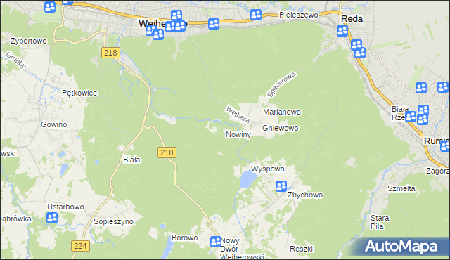 mapa Nowiny gmina Wejherowo, Nowiny gmina Wejherowo na mapie Targeo