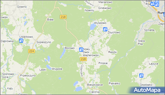 mapa Nowy Dwór Wejherowski, Nowy Dwór Wejherowski na mapie Targeo