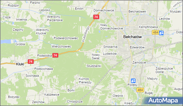 mapa Nowy Świat gmina Bełchatów, Nowy Świat gmina Bełchatów na mapie Targeo