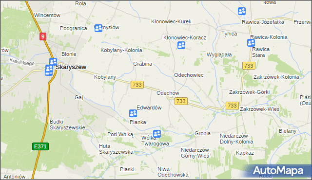 mapa Odechów gmina Skaryszew, Odechów gmina Skaryszew na mapie Targeo