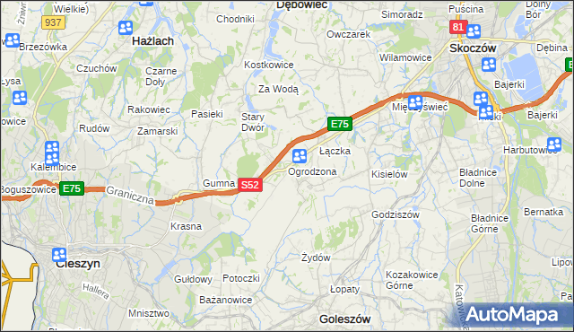 mapa Ogrodzona gmina Dębowiec, Ogrodzona gmina Dębowiec na mapie Targeo