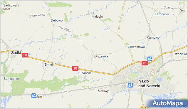 mapa Olszewka gmina Nakło nad Notecią, Olszewka gmina Nakło nad Notecią na mapie Targeo