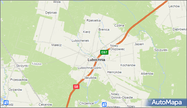 mapa Olszowiec gmina Lubochnia, Olszowiec gmina Lubochnia na mapie Targeo