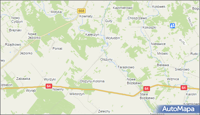 mapa Olszyny gmina Piątnica, Olszyny gmina Piątnica na mapie Targeo