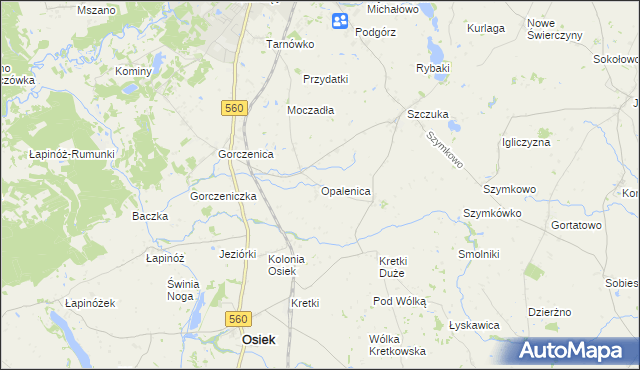 mapa Opalenica gmina Brodnica, Opalenica gmina Brodnica na mapie Targeo