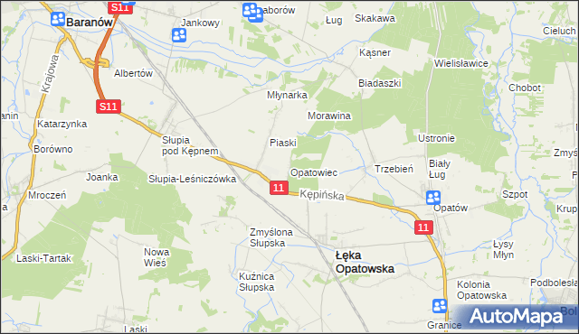 mapa Opatowiec gmina Łęka Opatowska, Opatowiec gmina Łęka Opatowska na mapie Targeo
