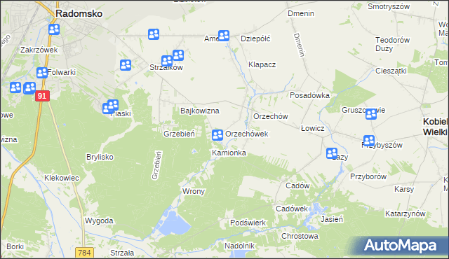 mapa Orzechówek gmina Kobiele Wielkie, Orzechówek gmina Kobiele Wielkie na mapie Targeo