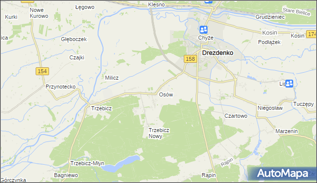 mapa Osów gmina Drezdenko, Osów gmina Drezdenko na mapie Targeo