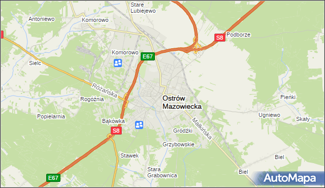 mapa Ostrów Mazowiecka, Ostrów Mazowiecka na mapie Targeo