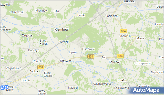 mapa Ostrówek gmina Klembów, Ostrówek gmina Klembów na mapie Targeo