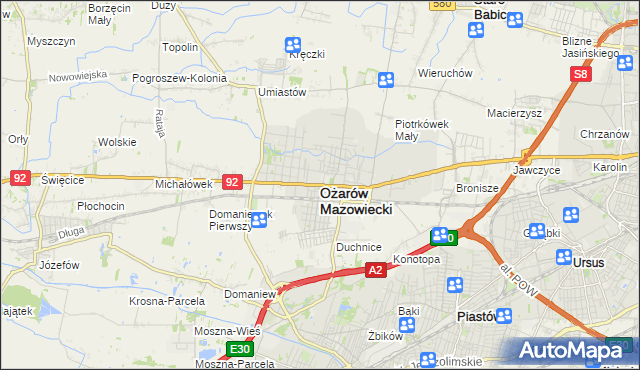mapa Ożarów Mazowiecki, Ożarów Mazowiecki na mapie Targeo