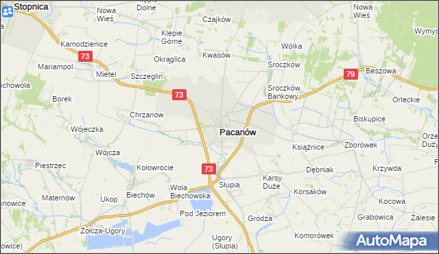 mapa Pacanów powiat buski, Pacanów powiat buski na mapie Targeo