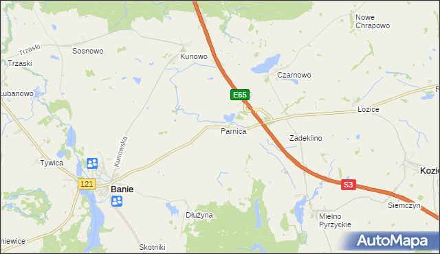 mapa Parnica gmina Banie, Parnica gmina Banie na mapie Targeo