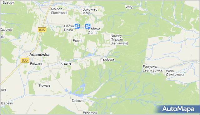 mapa Pawłowa gmina Adamówka, Pawłowa gmina Adamówka na mapie Targeo