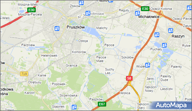 mapa Pęcice Małe, Pęcice Małe na mapie Targeo