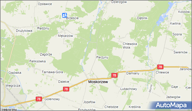 mapa Perzyny gmina Moskorzew, Perzyny gmina Moskorzew na mapie Targeo