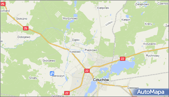 mapa Piaskowo gmina Człuchów, Piaskowo gmina Człuchów na mapie Targeo