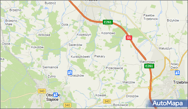 mapa Piekary gmina Oborniki Śląskie, Piekary gmina Oborniki Śląskie na mapie Targeo