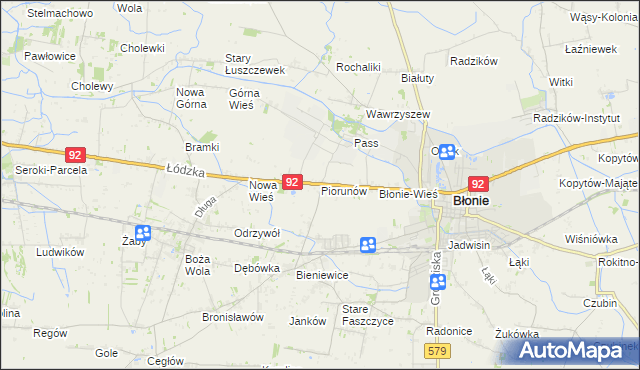 mapa Piorunów gmina Błonie, Piorunów gmina Błonie na mapie Targeo