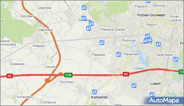 mapa Plewiska gmina Komorniki, Plewiska gmina Komorniki na mapie Targeo