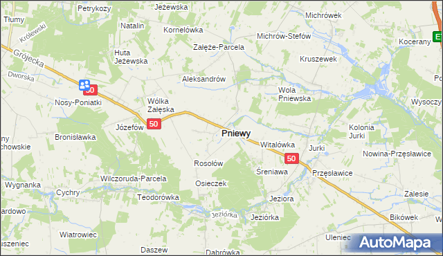 mapa Pniewy powiat grójecki, Pniewy powiat grójecki na mapie Targeo