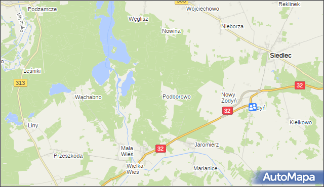 mapa Podborowo gmina Siedlec, Podborowo gmina Siedlec na mapie Targeo