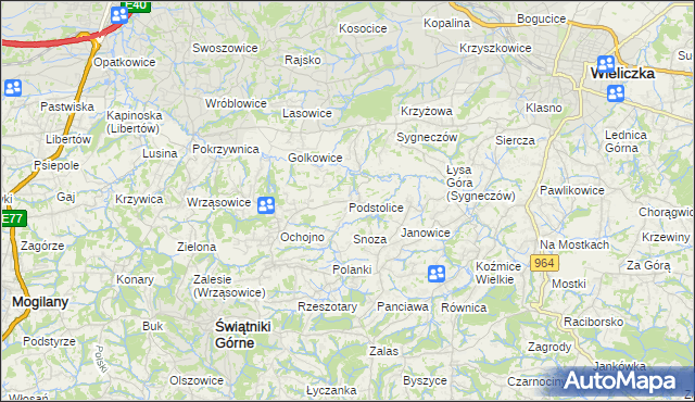mapa Podstolice gmina Wieliczka, Podstolice gmina Wieliczka na mapie Targeo