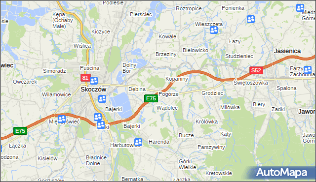 mapa Pogórze gmina Skoczów, Pogórze gmina Skoczów na mapie Targeo