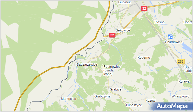 mapa Polanowice gmina Gubin, Polanowice gmina Gubin na mapie Targeo