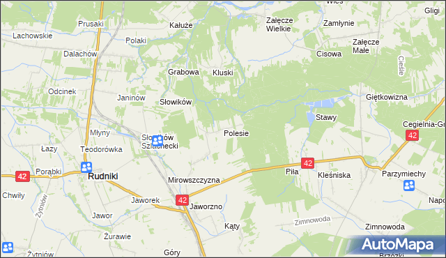 mapa Polesie gmina Rudniki, Polesie gmina Rudniki na mapie Targeo