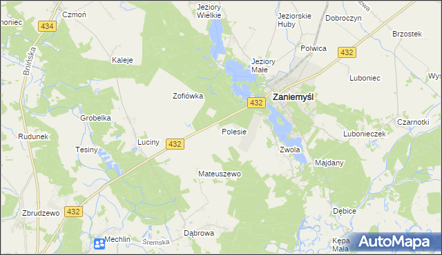 mapa Polesie gmina Zaniemyśl, Polesie gmina Zaniemyśl na mapie Targeo