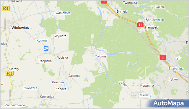 mapa Połomia gmina Tworóg, Połomia gmina Tworóg na mapie Targeo