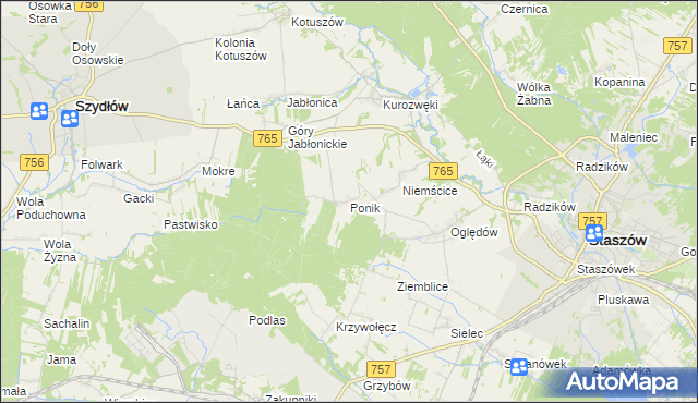 mapa Ponik gmina Staszów, Ponik gmina Staszów na mapie Targeo