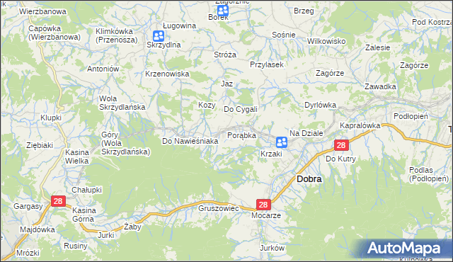 mapa Porąbka gmina Dobra, Porąbka gmina Dobra na mapie Targeo