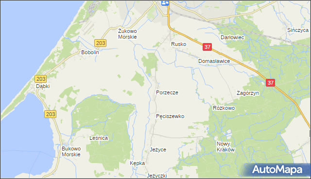 mapa Porzecze gmina Darłowo, Porzecze gmina Darłowo na mapie Targeo