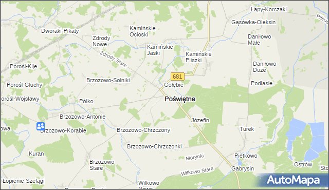 mapa Poświętne powiat białostocki, Poświętne powiat białostocki na mapie Targeo