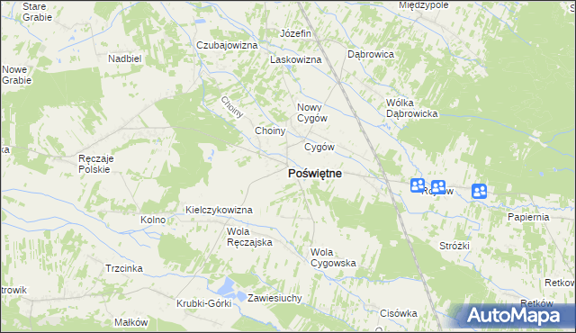 mapa Poświętne powiat wołomiński, Poświętne powiat wołomiński na mapie Targeo