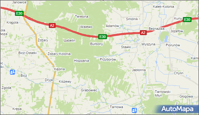 mapa Przyborów gmina Władysławów, Przyborów gmina Władysławów na mapie Targeo