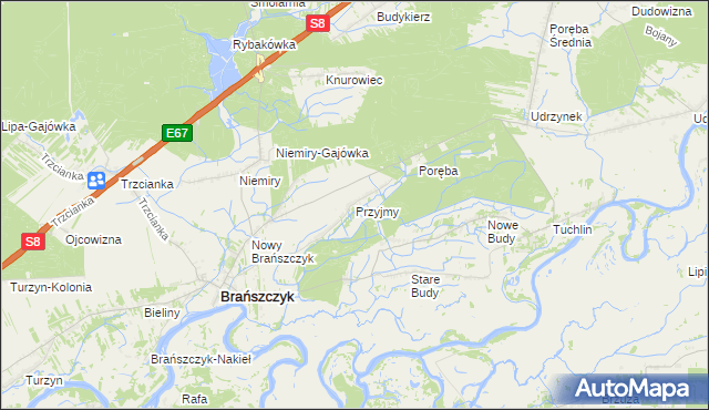 mapa Przyjmy gmina Brańszczyk, Przyjmy gmina Brańszczyk na mapie Targeo