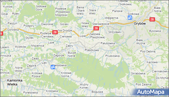 mapa Ptaszkowa, Ptaszkowa na mapie Targeo