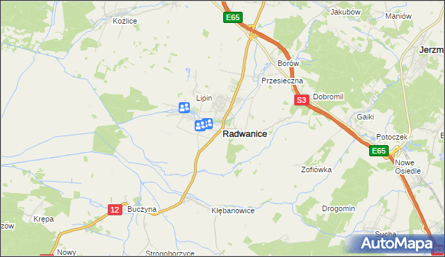 mapa Radwanice powiat polkowicki, Radwanice powiat polkowicki na mapie Targeo