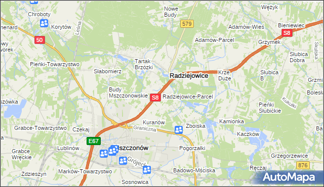 mapa Radziejowice-Parcel, Radziejowice-Parcel na mapie Targeo