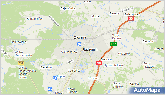 mapa Radzymin powiat wołomiński, Radzymin powiat wołomiński na mapie Targeo