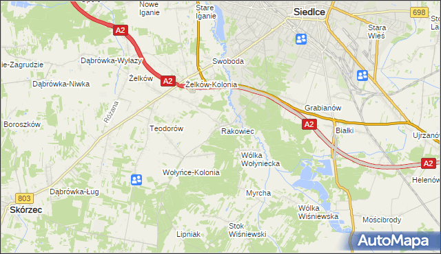 mapa Rakowiec gmina Siedlce, Rakowiec gmina Siedlce na mapie Targeo